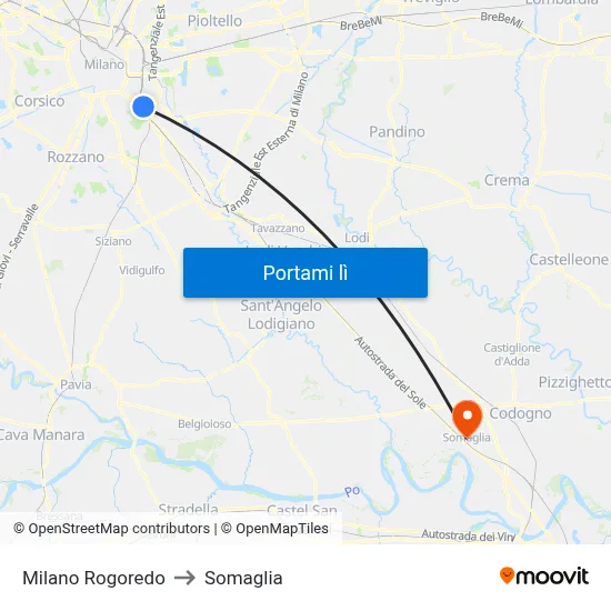 Milano Rogoredo to Somaglia map