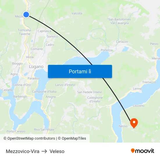 Mezzovico-Vira to Veleso map