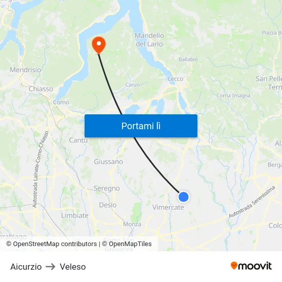 Aicurzio to Veleso map