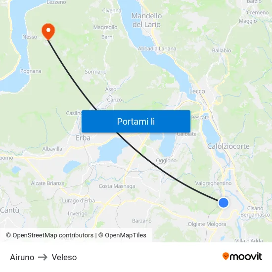 Airuno to Veleso map