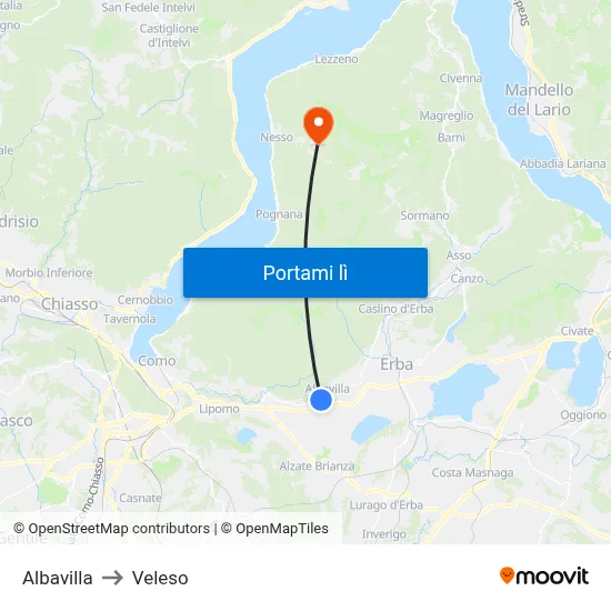 Albavilla to Veleso map