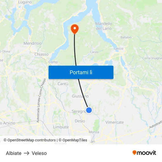 Albiate to Veleso map