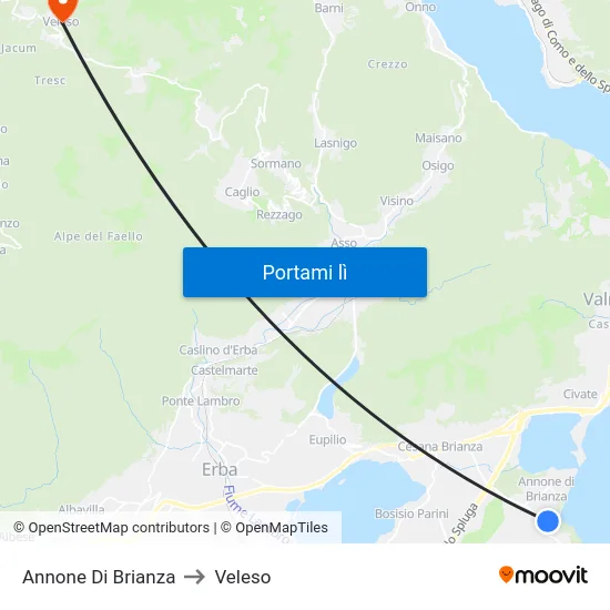 Annone Di Brianza to Veleso map