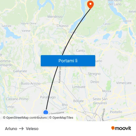 Arluno to Veleso map