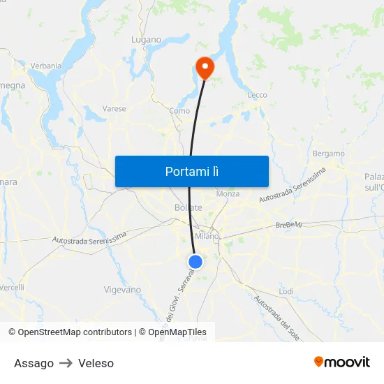 Assago to Veleso map