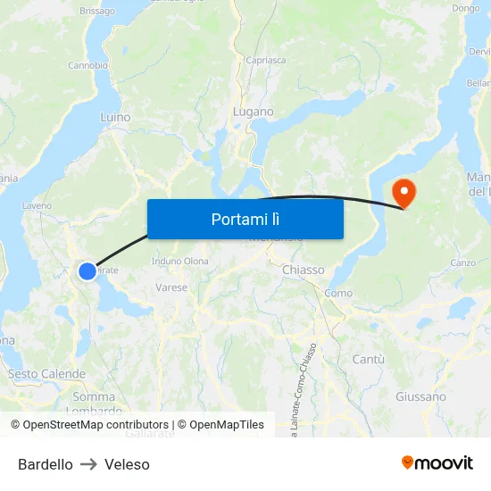 Bardello to Veleso map