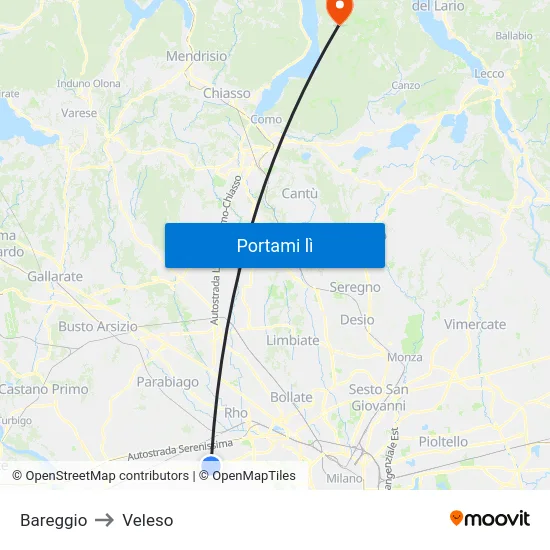 Bareggio to Veleso map