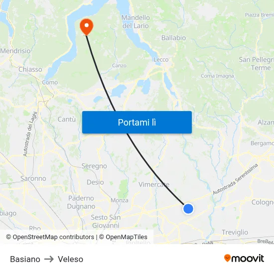 Basiano to Veleso map