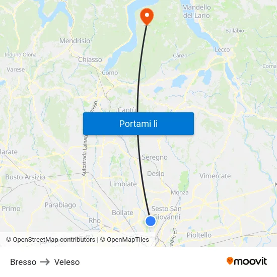 Bresso to Veleso map