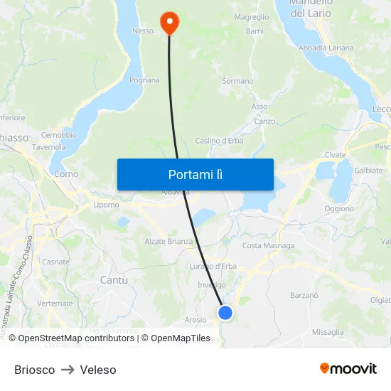 Briosco to Veleso map