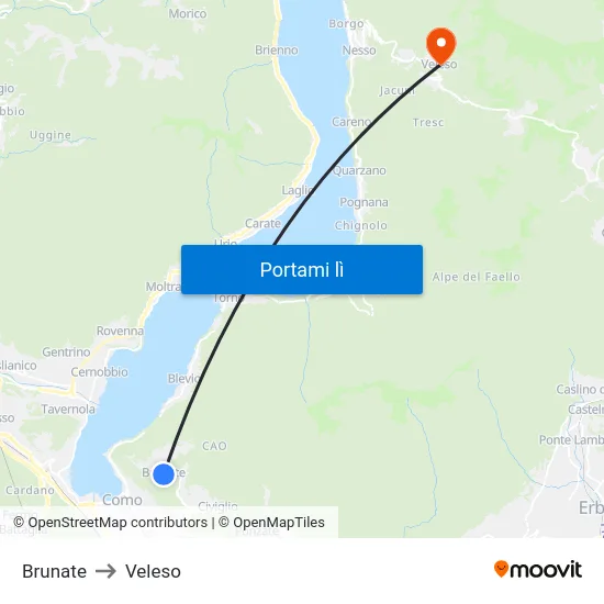 Brunate to Veleso map