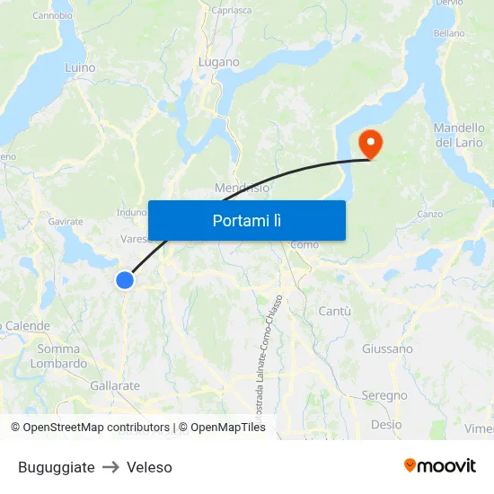 Buguggiate to Veleso map