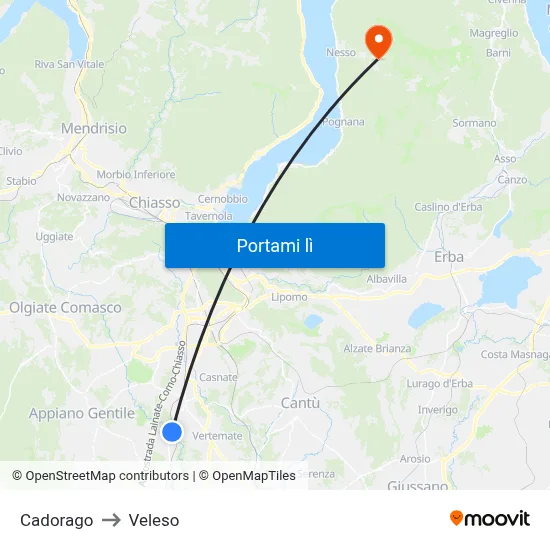 Cadorago to Veleso map