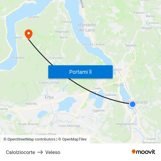 Calolziocorte to Veleso map