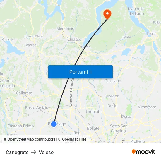 Canegrate to Veleso map