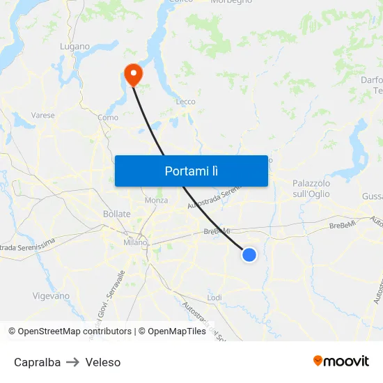 Capralba to Veleso map