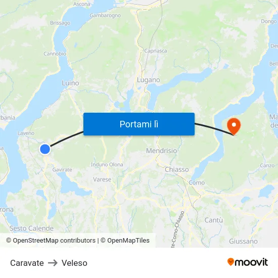 Caravate to Veleso map