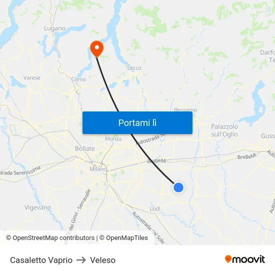 Casaletto Vaprio to Veleso map