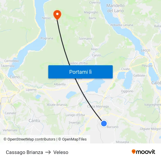 Cassago Brianza to Veleso map