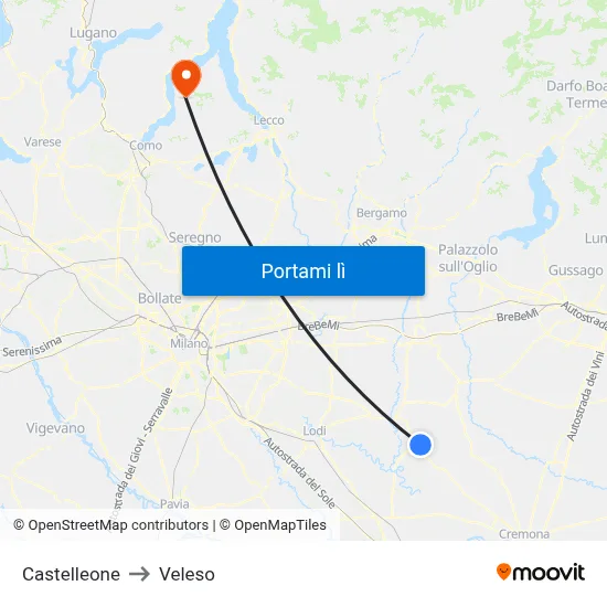 Castelleone to Veleso map
