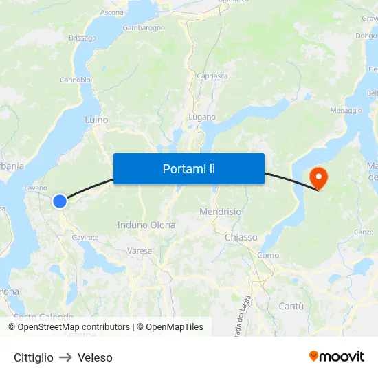 Cittiglio to Veleso map