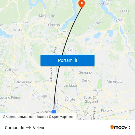 Cornaredo to Veleso map