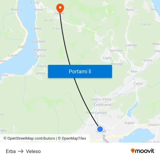 Erba to Veleso map