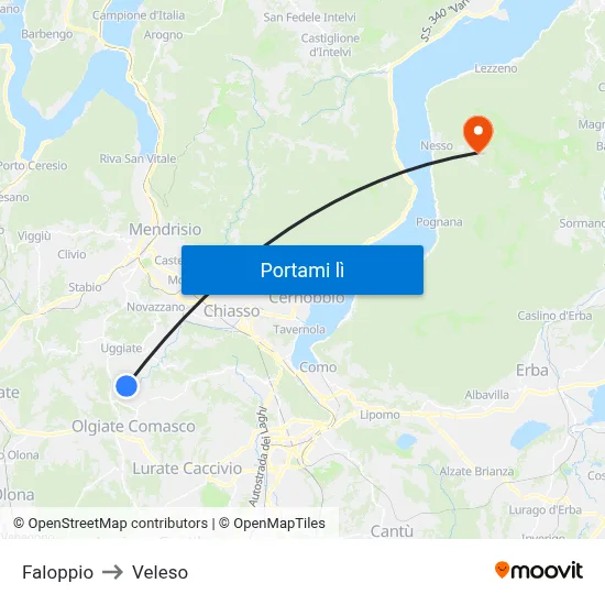 Faloppio to Veleso map