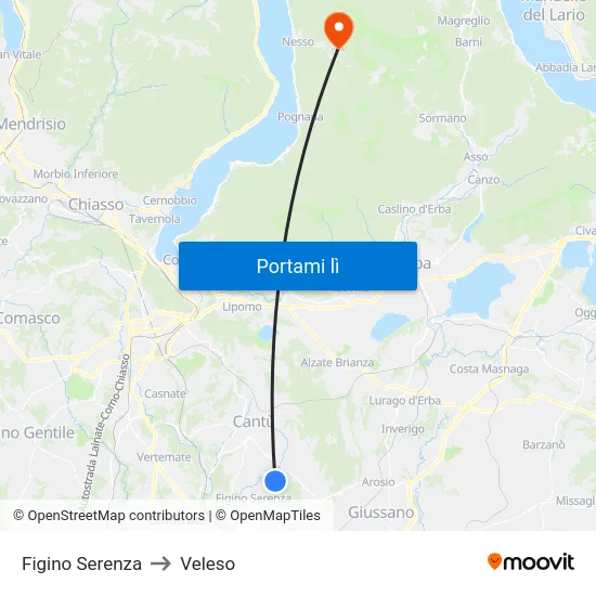 Figino Serenza to Veleso map