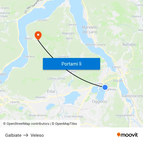 Galbiate to Veleso map