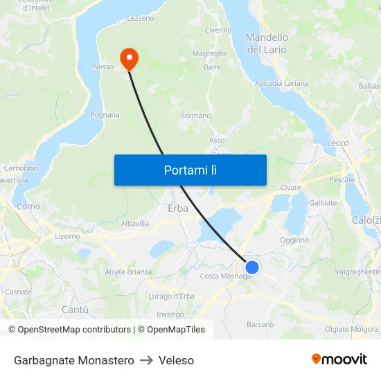 Garbagnate Monastero to Veleso map