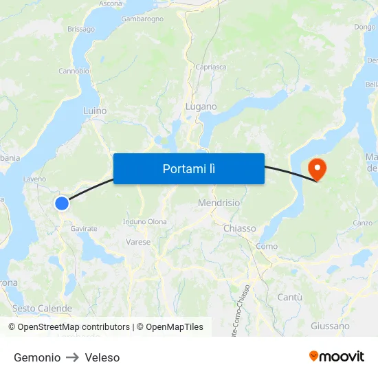 Gemonio to Veleso map