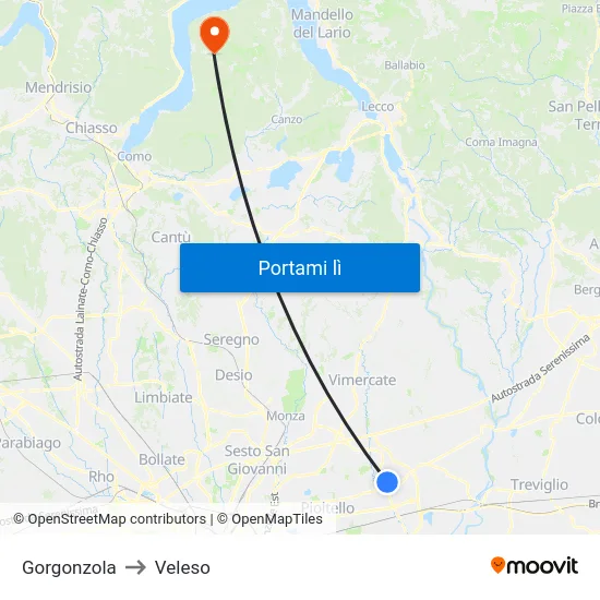 Gorgonzola to Veleso map