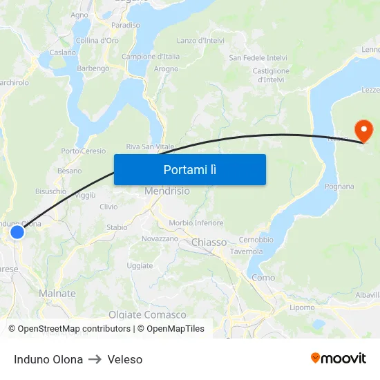 Induno Olona to Veleso map