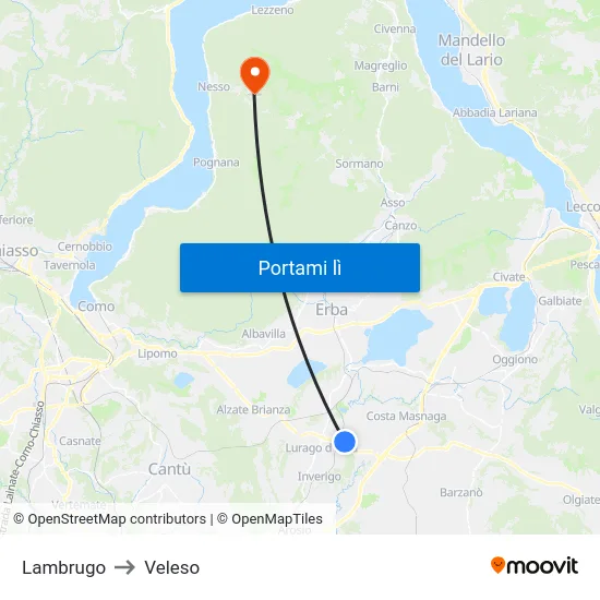 Lambrugo to Veleso map