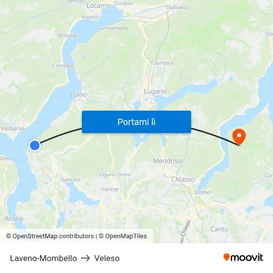 Laveno-Mombello to Veleso map
