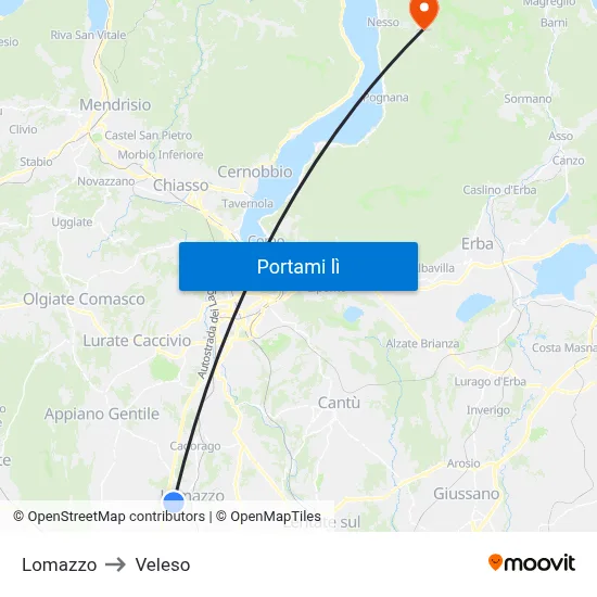 Lomazzo to Veleso map