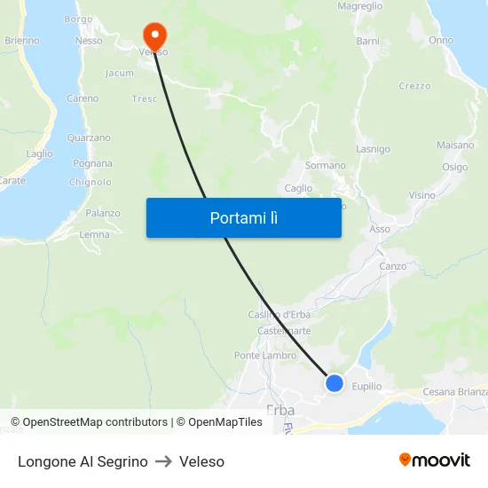 Longone Al Segrino to Veleso map