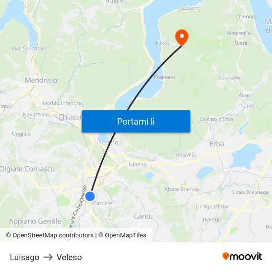 Luisago to Veleso map