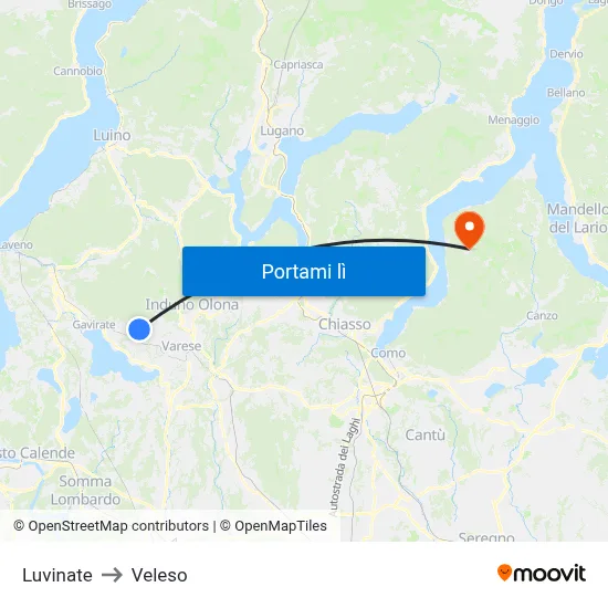 Luvinate to Veleso map