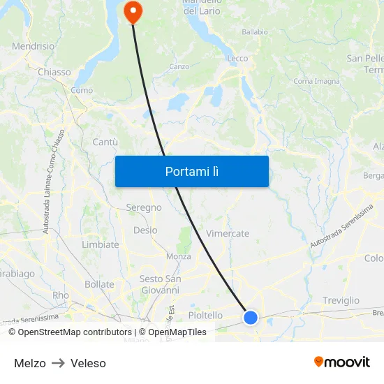 Melzo to Veleso map