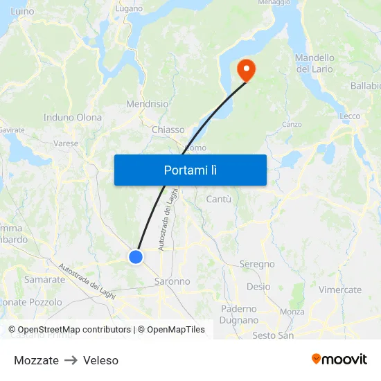 Mozzate to Veleso map