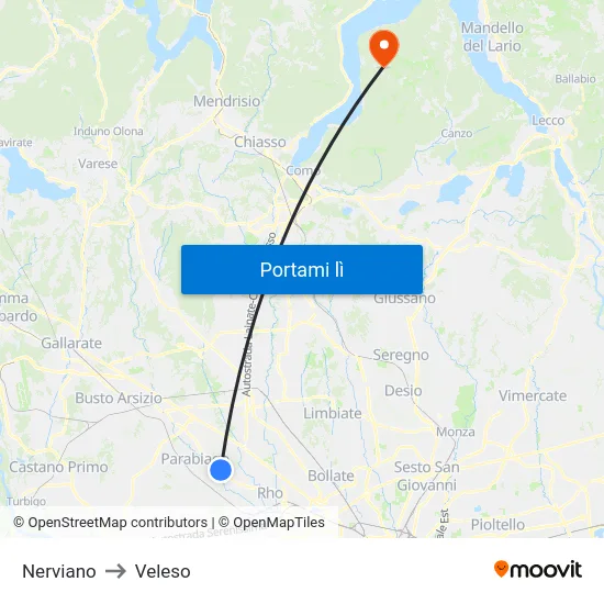 Nerviano to Veleso map