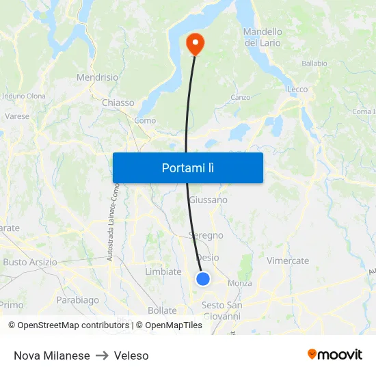 Nova Milanese to Veleso map