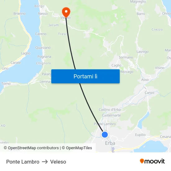 Ponte Lambro to Veleso map