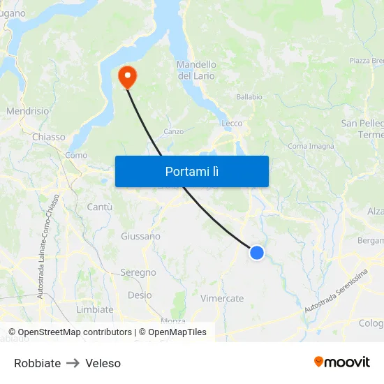 Robbiate to Veleso map