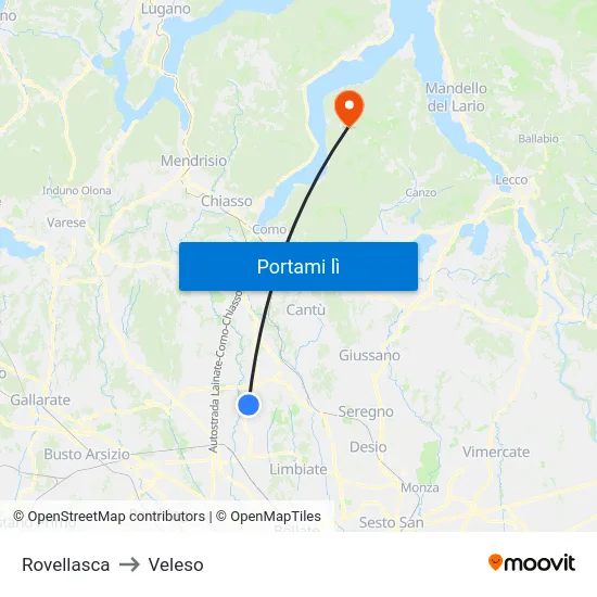 Rovellasca to Veleso map