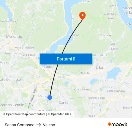 Senna Comasco to Veleso map