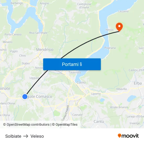 Solbiate to Veleso map