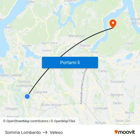 Somma Lombardo to Veleso map